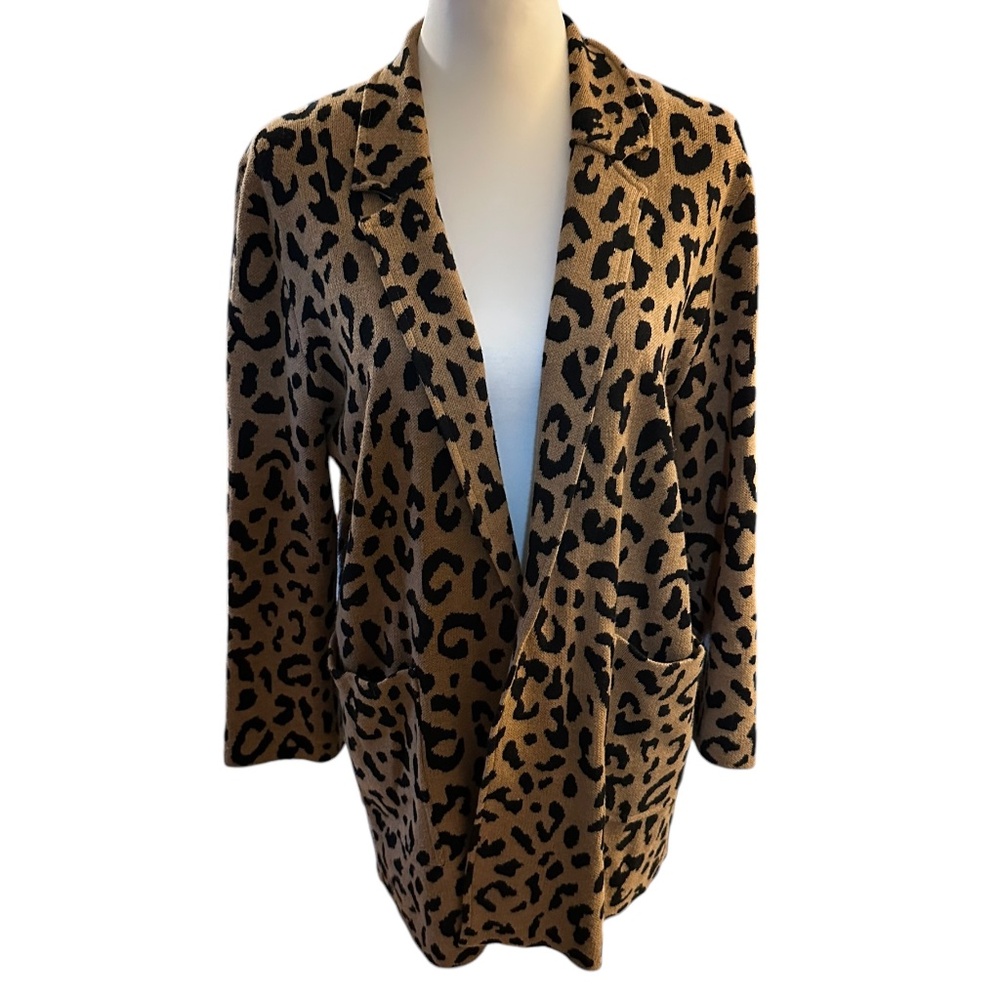 J. Crew Sophie Knit Sweater Blazer Cardigan Leopard Cotton Wool Medium